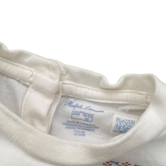 Ralph Lauren Purple Label White Polo Bear Cotton Embroidered Tee in Size 24M - Picture 7 of 10